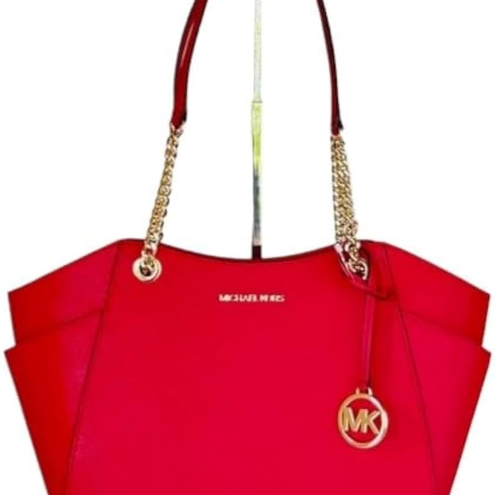 Retail:$558 NWT Michael Kors Red Leather Handbag with Gold Chain & Leather Strap - Picture 2 of 8
